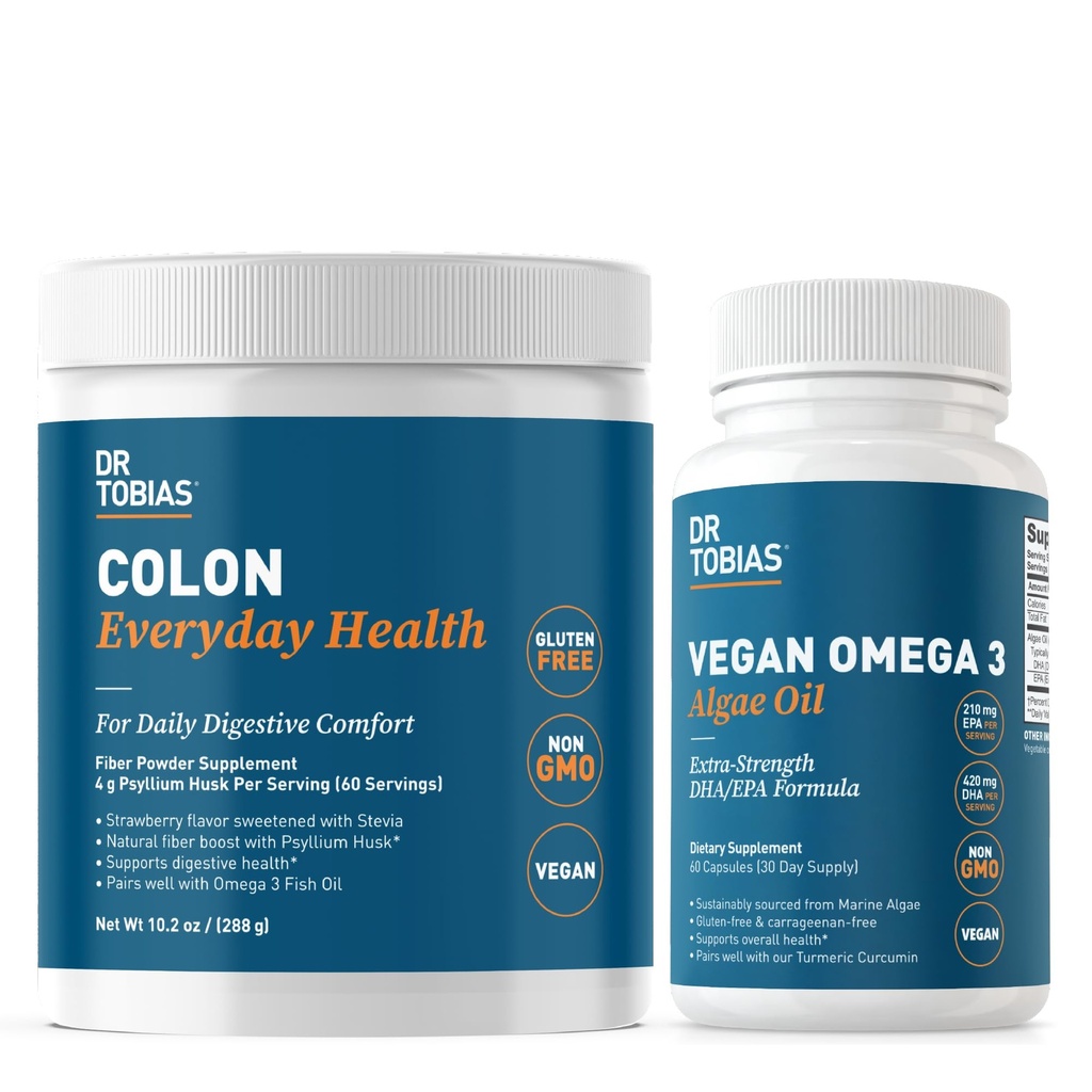 박사 Tobias Colon 매일 건강 & Vegan 오메가 3 조류 기름 - Psyllium Husk 및 DHA EPA 오메가 3s, Vegan, Non-GMO를 가진 소화 웰빙 및 매일 건강 지원