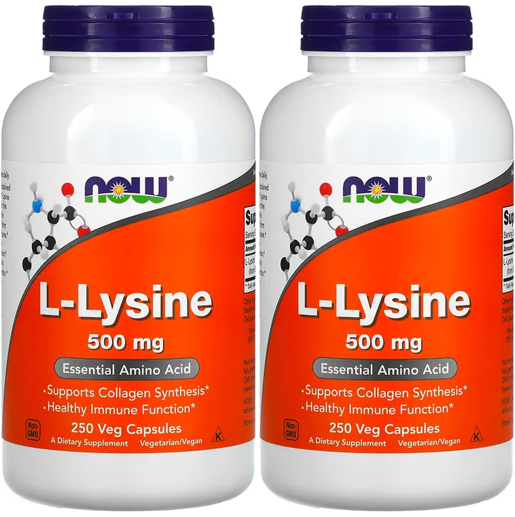 NOW 식품 L-lysine 500 mg, 250 캡슐 (팩 2)