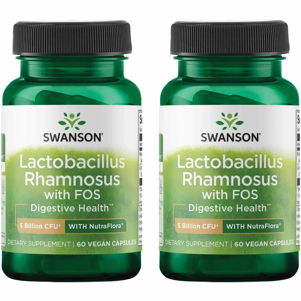 Swanson Lactobacillus Rhamnosus with FOS - 5 억 CFU - Fructooligosaccharides와 소화 건강 지원 - 위장 건강을위한 Probiotic 지원 * - Vegan - 60 Veggie Cap (2 팩)