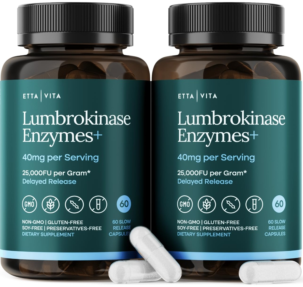 유력한 Lumbrokinase 보충교재 (120의 서빙) 40mg/Serving (최대 활동 - 800,000 단위) - 에너지 지원, Digestion, Cognition & Gut 건강을 위한 Lumbrokinase 효소 캡슐 - Nattokinase와 유사한