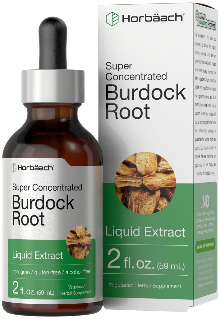 Horbäach Burdock Root Tincture | 2 fl oz | 슈퍼 농축 허브 추출물 | 채식주의, 비 GMO, 글루텐 무료, 알코올 무료