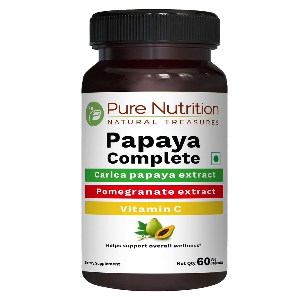 순수한 영양 Papaya 완전한 - 60의 Veg 캡슐 (지원 플래튼 면제 & 소화) 각 캡슐은 500mg Carica Papaya 과일과 잎 추출물을 포함합니다. 비 GMO | 글루텐 프리