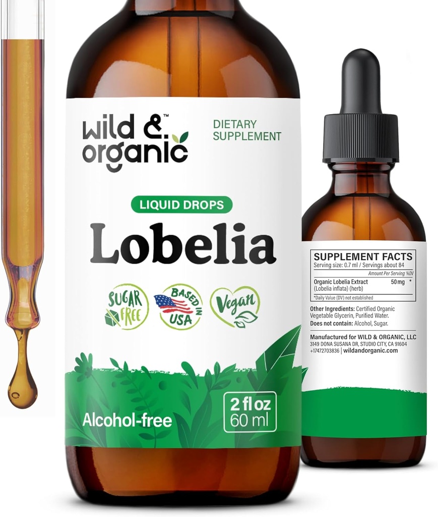 야생 & 유기 Lobelia Tincture - 초본 Lung Cleanse 및 Detox - 액체 Lobelia 추출물 보충교재 - 채식주의자, 설탕 & 알콜 자유로운 허브 하락 - 2개 fl oz