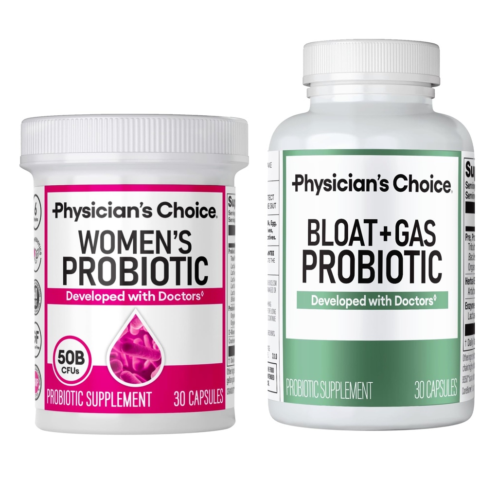 Physician 's CHOICE Women's Probiotic 30ct + Bloat & Gas Probiotic 30ct - 여성을위한 고급 다이제스트 건강 번들