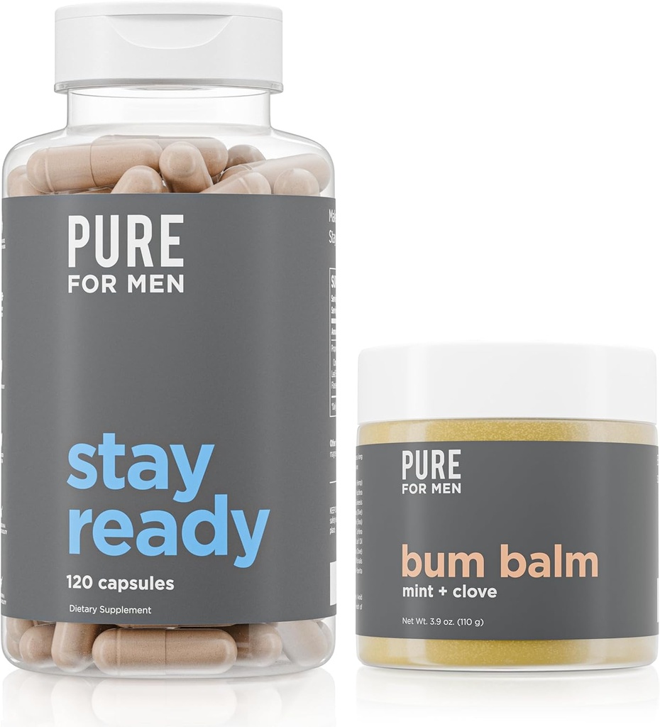 Men Stay Ready Fiber Supplement (120 카운트) + Bum Balm Raw Lotion for Men