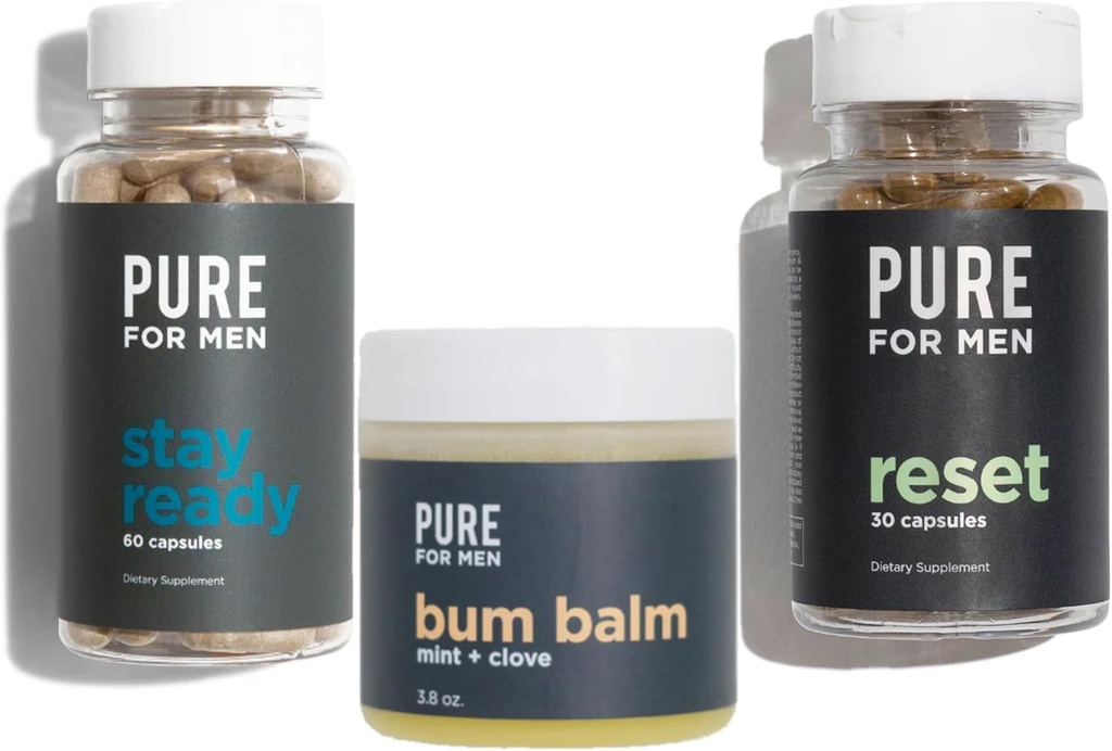 Men Stay Ready Fiber (120 Count), Bum Balm & Reset (30 카운트) 번들을위한 순수