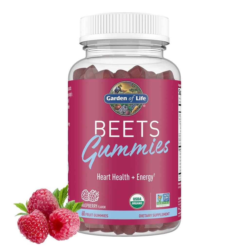 항 산화제, 비타민 C, 비타민 D 및 B12 심장 건강 및 에너지로 Pectin에서 만든 생명 유기 사탕 뿌리 Gummies의 정원 – 베테스 Gummies – Vegan, 글루텐 무료, 비 GMO, 라즈베리, 30 서빙