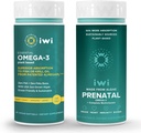 Iwi Omega-3 Essential & Prenatal Multivitamin 번들, 30 서빙, Vegan Plant-Based Algae Omega 3, Krill & Fish Oil Alternatives, No Fishy Aftertaste