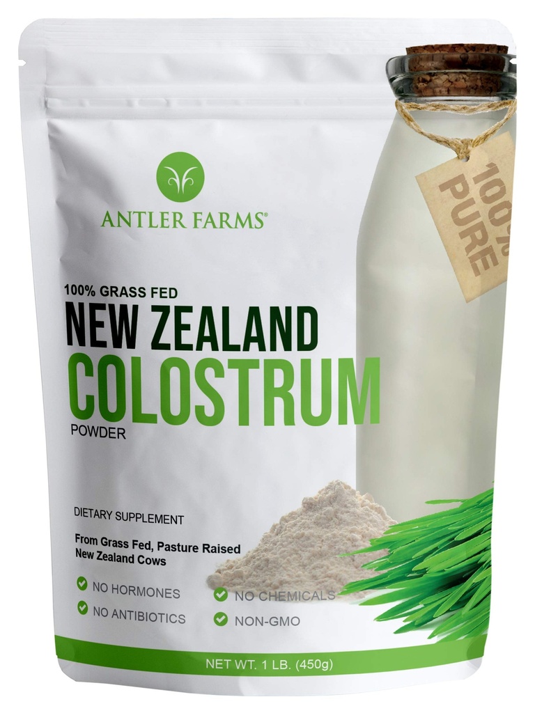 Antler Farms 100 % 순수 뉴질랜드 Colostrum, 30 서빙, 1 lb - 잔디 페더럴 익스프레스, 파스텔, 깨끗한 소스, 냉간 가공, Undiluted, 높은 IgG 콘텐츠