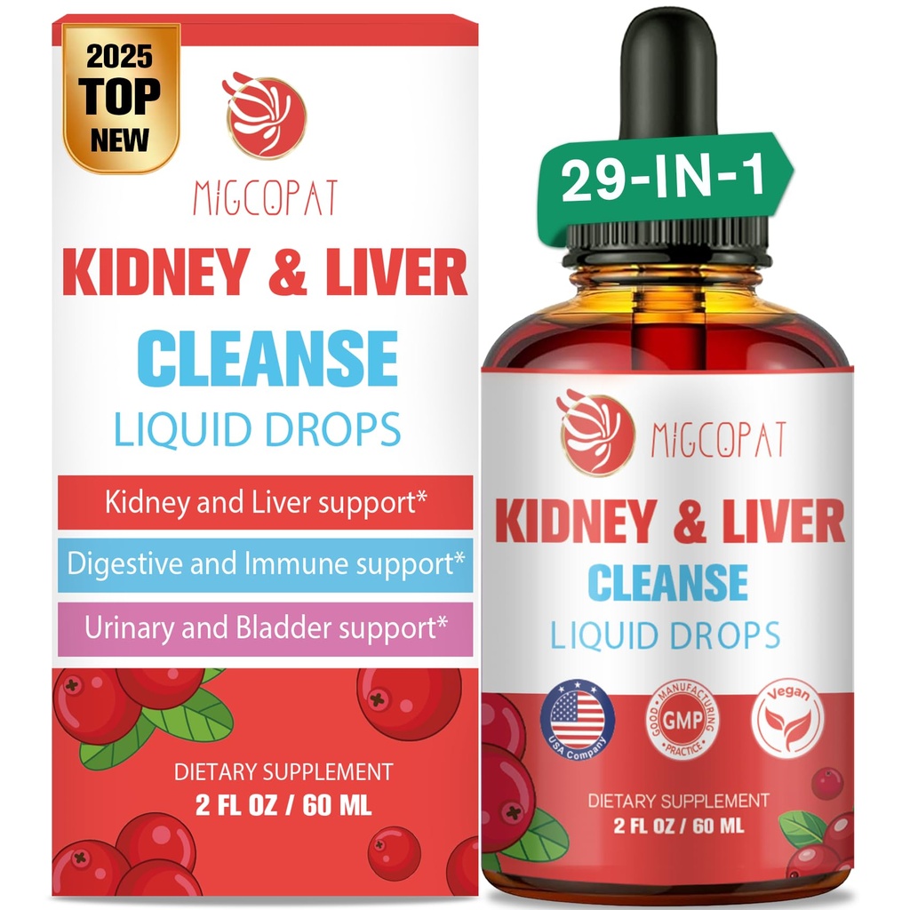 Kidney and Liver Cleanse Detox & Repair Drops, Cranberry and Milk Thistle Supplement with Artichoke, Astragalus, 말테 – 자연적인 초본 for Liver, Kidney, Urinary Tract, Bladder, 60ml