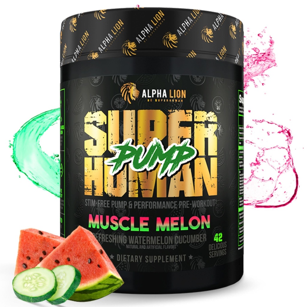 ALPHA LION Superhuman 펌프 사전 운동 분말, 카페인 무료 및 자극 무료 운동 보충, 니트로 산화물 부스터, 근육 게인, 에너지 및 초점 (42 서빙, 근육 멜론 맛)