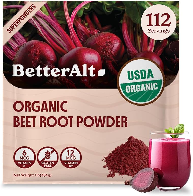 더 나은 Alt 유기 사탕수수수 뿌리 분말, USDA 인증 - 니트로 산화물 보충, 건강한 심장, Beetroot 보충, Beetroot 분말을위한 사탕수수수 - 112 서빙, 1 lb