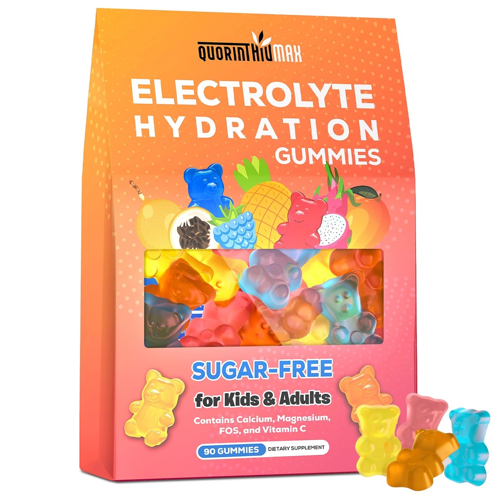 Electrolyte Gummies Sugar Free | 런닝 및 스포츠용 전해질 수화 에너지 구미 - 어린이 및 성인, 여러 혼합 맛, 글루텐 프리, 90 카운트 칼슘 및 비타민 C를 가진 에너지 Chews