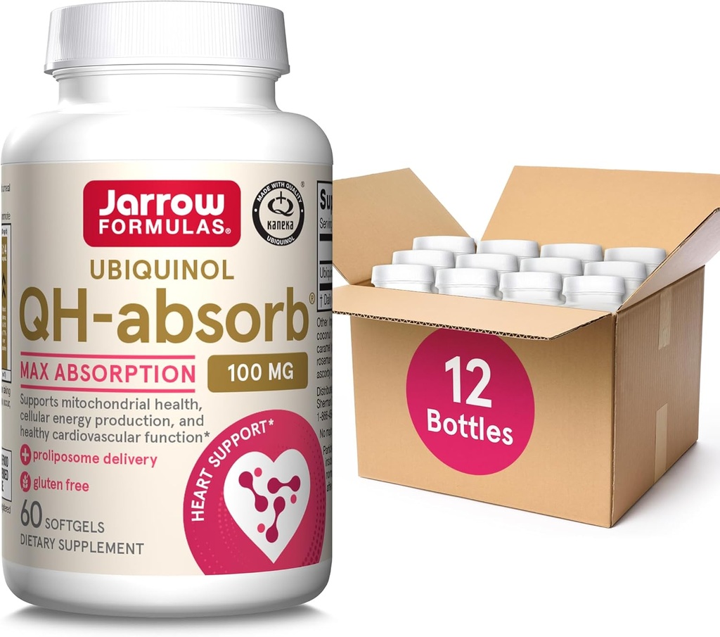 Jarrow 공식 QH-Absorb 100 mg 최대 흡수 CoQ10 Ubiquinol- 60의 서빙 (Softgels)까지 - 지원 Mitochondrial 건강, 세포 에너지 생산 & 건강한 심장 혈관 기능, 12의 팩