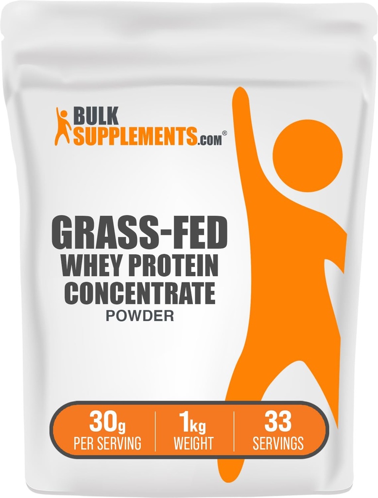 BulkSupplements.com 잔디 Fed Whey Protein Powder - Whey Protein Concentrate Powder - Unflavored & Gluten 무료, 서빙 당 30g, 1kg (2.2 파운드) (팩 1)