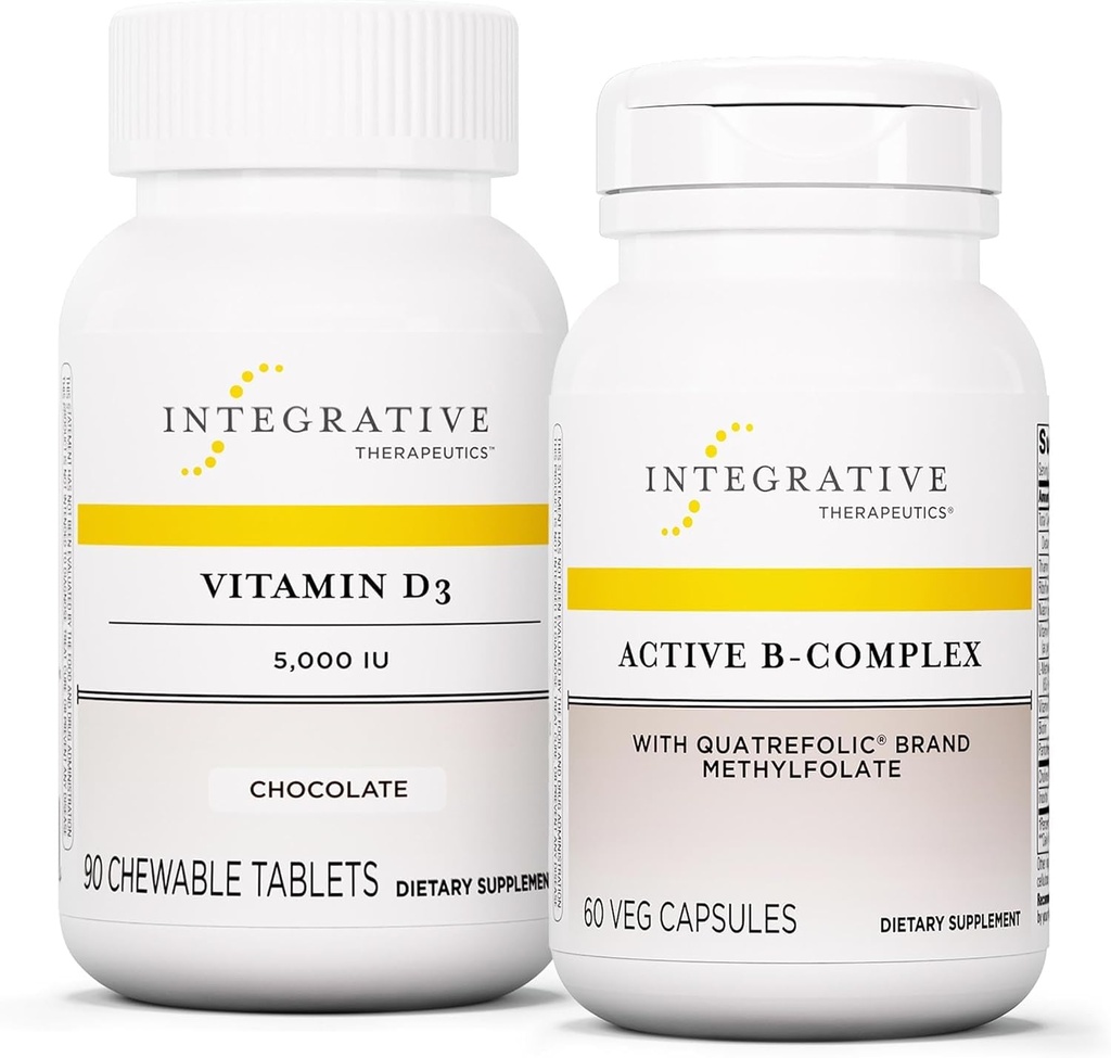 Active B-Complex, 60 캡슐 및 비타민 D3 125 mcg, 90 Chewables와 통합 치료 번들 - 에너지 대사를 지원하기 위해 활성 B-Complex * - 비타민 D3 지원 뼈 건강 *