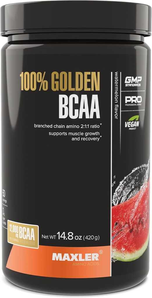 Maxler 100 % 골든 BCAA 분말 - Intra & 포스트 운동 회복 근육 회복 및 Lean 근육 성장을위한 음료 - 6 g Vegan BCAAs 아미노산 - 60 서빙 - 수박