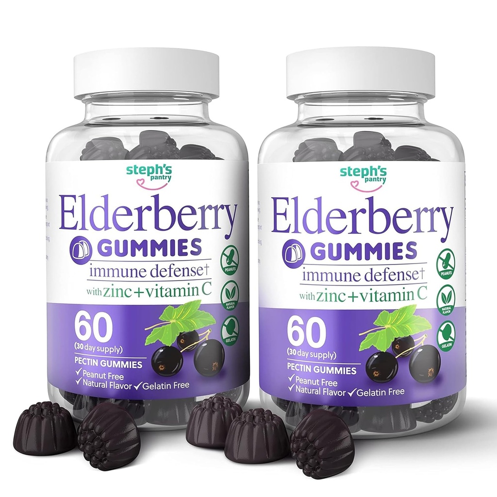 비타민 C와 아연이있는 Elderberry Gummies - 성인과 어린이를위한 Immune 부스터 Elderberry Gummies - 산화 방지제 지원 (120 Gummies)가있는 Vegan 천연 성분 방어 Multivitamins