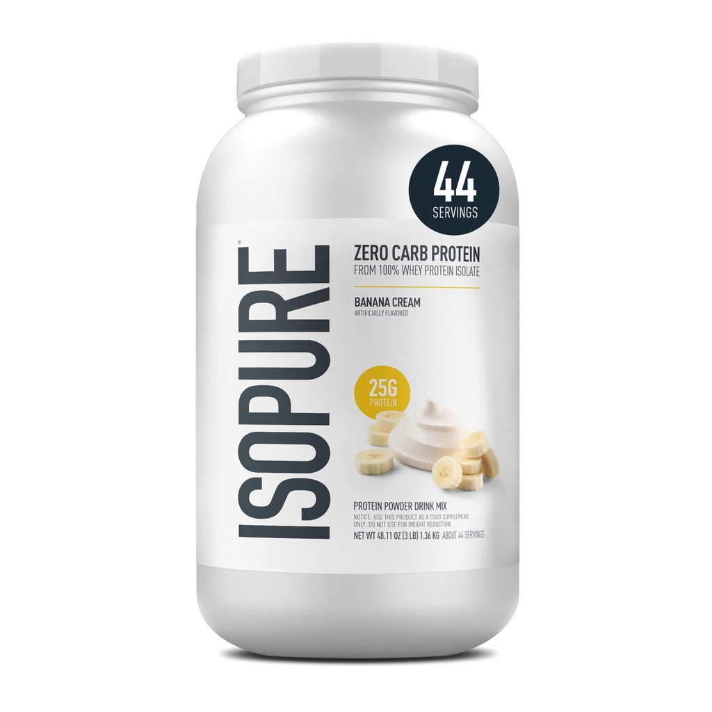 Isopure Zero Carb 100 % 순수 Whey Isolate Protein Powder, Lactose Free, Gluten Free, 비타민, 바나나 크림, 25g Protein Per 서빙 당, 3 Lbs, 44 서빙 (5 월 Vary)