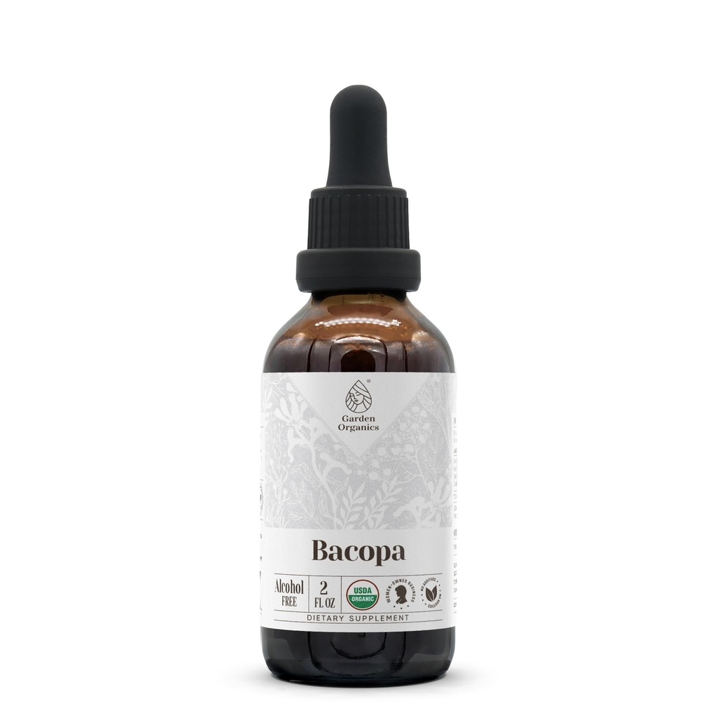 Bacopa USDA 유기 | 알코올 무료 추출물, 유기 초본 하락, 보충교재, Relaxation, 긍정적인 인지 효과 | Tincture Made from 100% 유기 Bacopa (Bacopa Monnieri) Dried Herb 2 oz