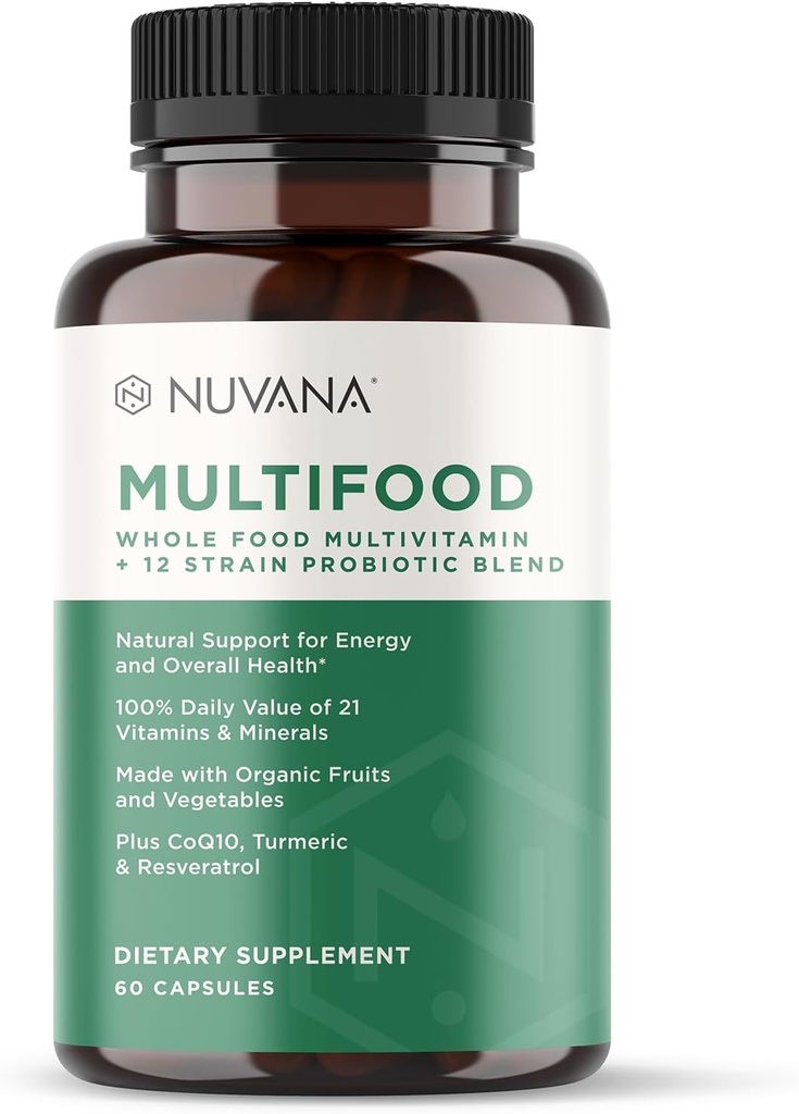 남성과 여성을 위한 Multifood Whole Food Multivitamin | 21 Organic Fruits & Vegtables | Boosts Energy, Supports Gut & Immune Health | 프리바이오틱스 및 프로바이오틱스 | 60 캡슐