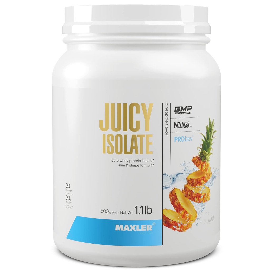 Maxler Juicy Isolate Protein Powder - Clear Whey Isolate - 낮은 Lactose, Fat Free, Sugar Free Muscle Recovery Drink for Pre & Post Workout - 서빙 당 단백질의 90 % - Pineapple 1.1lb (20 서빙)