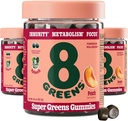8Greens Supergreens Gummies | Metabolism, Immunity & Focus, Digestive Health Enzymes, Organic : Chlorella, Spirulina, Aloe Vera, 복숭아 맛, 150 조사를위한 슈퍼 그린 파우더 슈퍼 푸드 거미