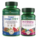 순수성 제품 뭉치 - Vegan 오메가 3-6-9 + B-12 에너지 용해 오메가 3-6-9 (1"에 있는 5 식물 기초를 두는 오메가 3 6 9 정유 공장) - B12 베리 용해 (Methylcobalamin B12 + B6 + D3 + 더 많은 것)