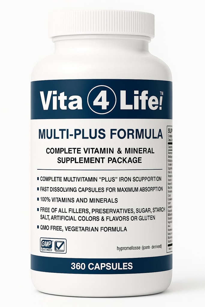 Vita4Life!® Bariatric Multivitamins Multi-Plus Formula | 483% Iron Support | 360 Fast-Absorbing Capsules | Gastric Bypass & Sleeve 환자용 비타민 B 복합체 | 미국제