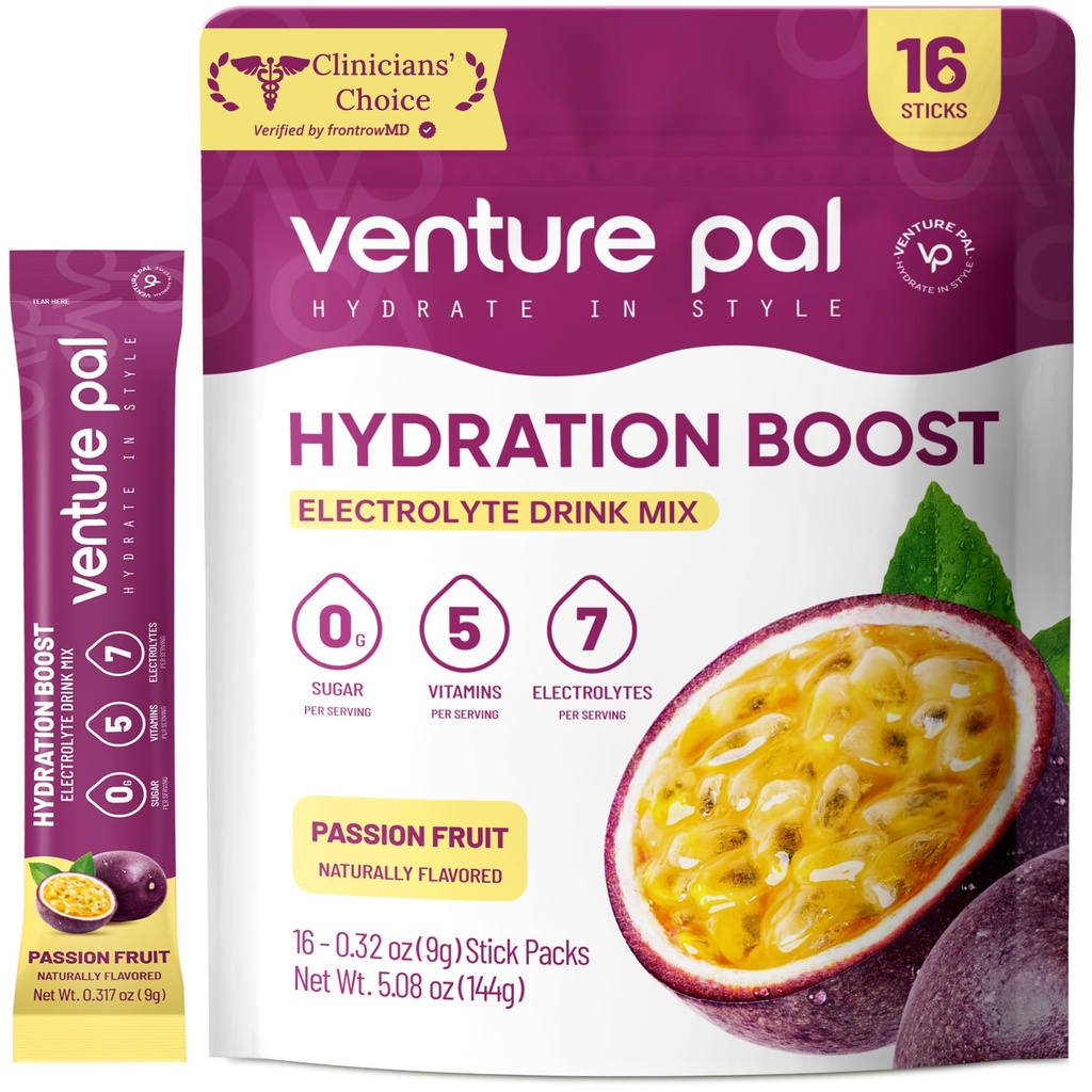 벤처 Pal Sugar Free Electrolyte Powder Packets - Rapid Hydration & Party Recovery 용 액체 일일 IV 음료 믹스 | 5 비타민 & 7 일 전동| Keto Friendly | Non-GMO | 인증 Vegan | 16 스틱