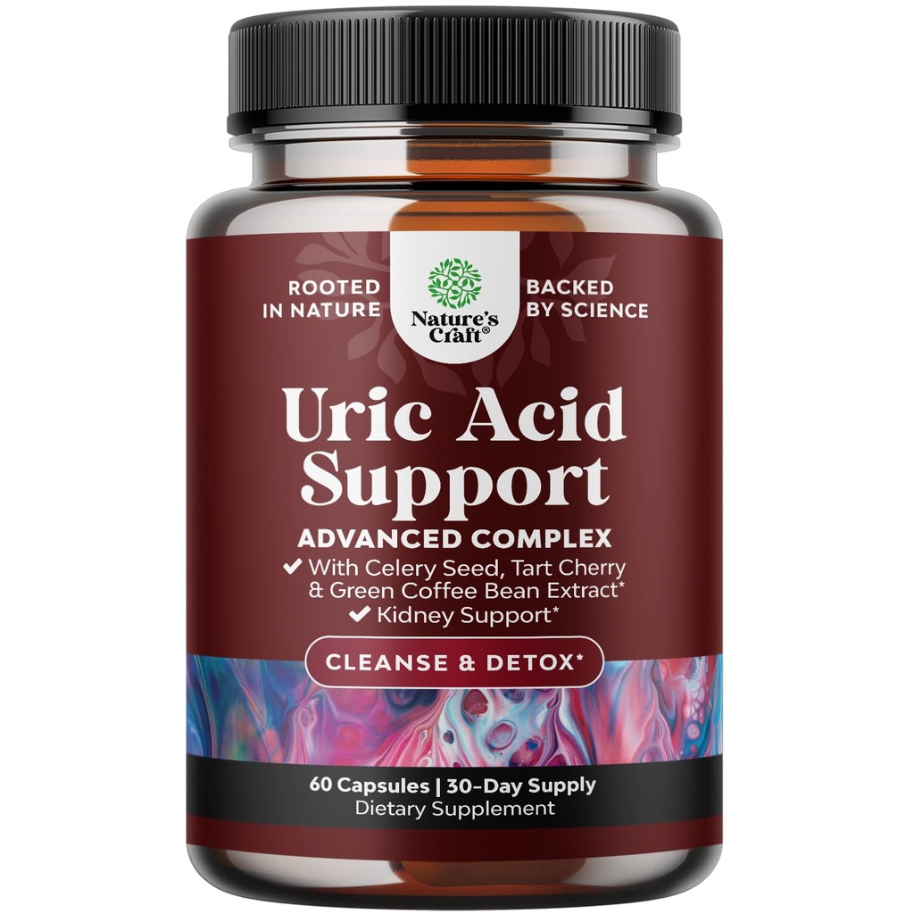 Uric Acid Cleanse & Detox 용 녹색 커피 콩 추출물 - Turmeric, Tart Cherry & Celery Seeds for Adults - 합동 지원 및 Kidney Cleanser - 60 Ct