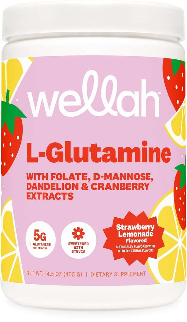 Wellah L 글루타민 Strawberry Lemonade 맛 (50 인분) - 5g L 글루타민 Per 서빙, 스테비아