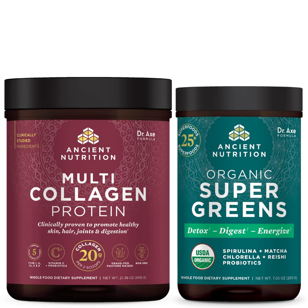 고대 영양 다 교원질 단백질 분말, Unflavored, 60의 서빙 + Supergreens 분말, 녹색 풍미, 25의 서빙