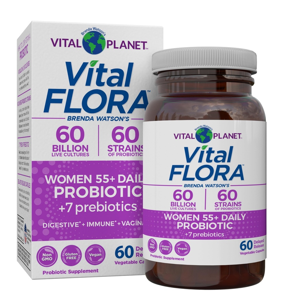 Vital Planet - Vital Flora Women Over 55 Daily Probiotic, 60 Billion CFU, Diverse Strains, 유기 Prebiotics, 질 및 면역 지원, 여성 60 캡슐에 대한 소화성 건강 프로바이오틱스