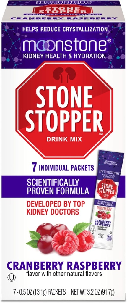 Moonstone Kidney Stone Stopper Drink Mix Cranberry, Outperforms Chanca Piedra & Kidney Support Supplements, Kidney Stones & Improve Hydration, 7 일 공급을 방지하기 위해 Urologists가 개발