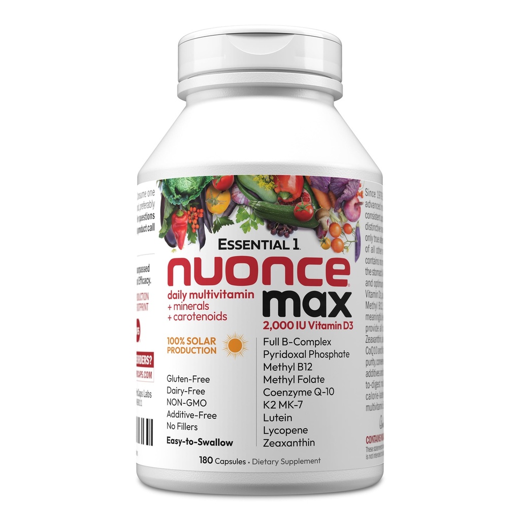 ANDREW LESSMAN Essential-1 nuonce 최대 Multivitamin 2000 IU 비타민 D3 180 작은 캡슐. 100 mcg 메틸 B12. CoQ10 Lutein Lycopene Zeaxanthin. 높은 힘. 첨가물 없음. Ultra-Mild 1개의 매일 캡슐
