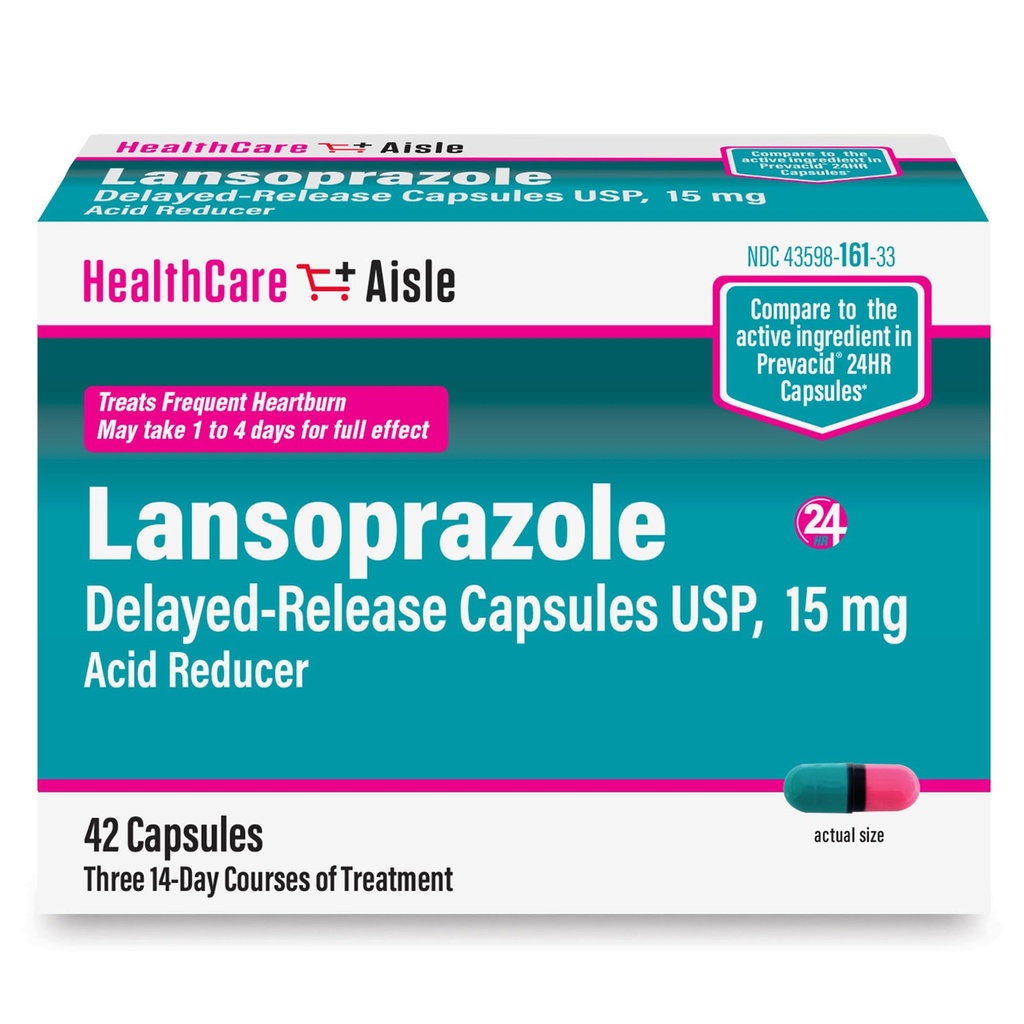 HealthCareAisle Lansoprazole 15 mg - 42 Delayed-Release 캡슐 - 산성 흡진기, 치료 Frequent Heartburn