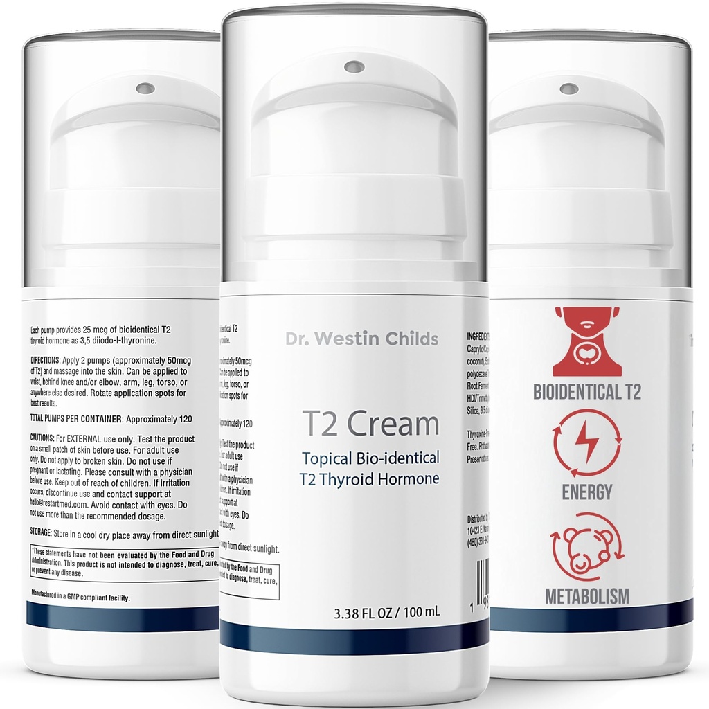 Dr. Westin Childs T2 Cream - T2 Thyroid Support for Women with Bioidentical 3,5 Diiodo-l-thyronine 의 호르몬 균형 Hypothyroidism, Hashimoto's, Thyroidectomy & Rai, 60 서빙