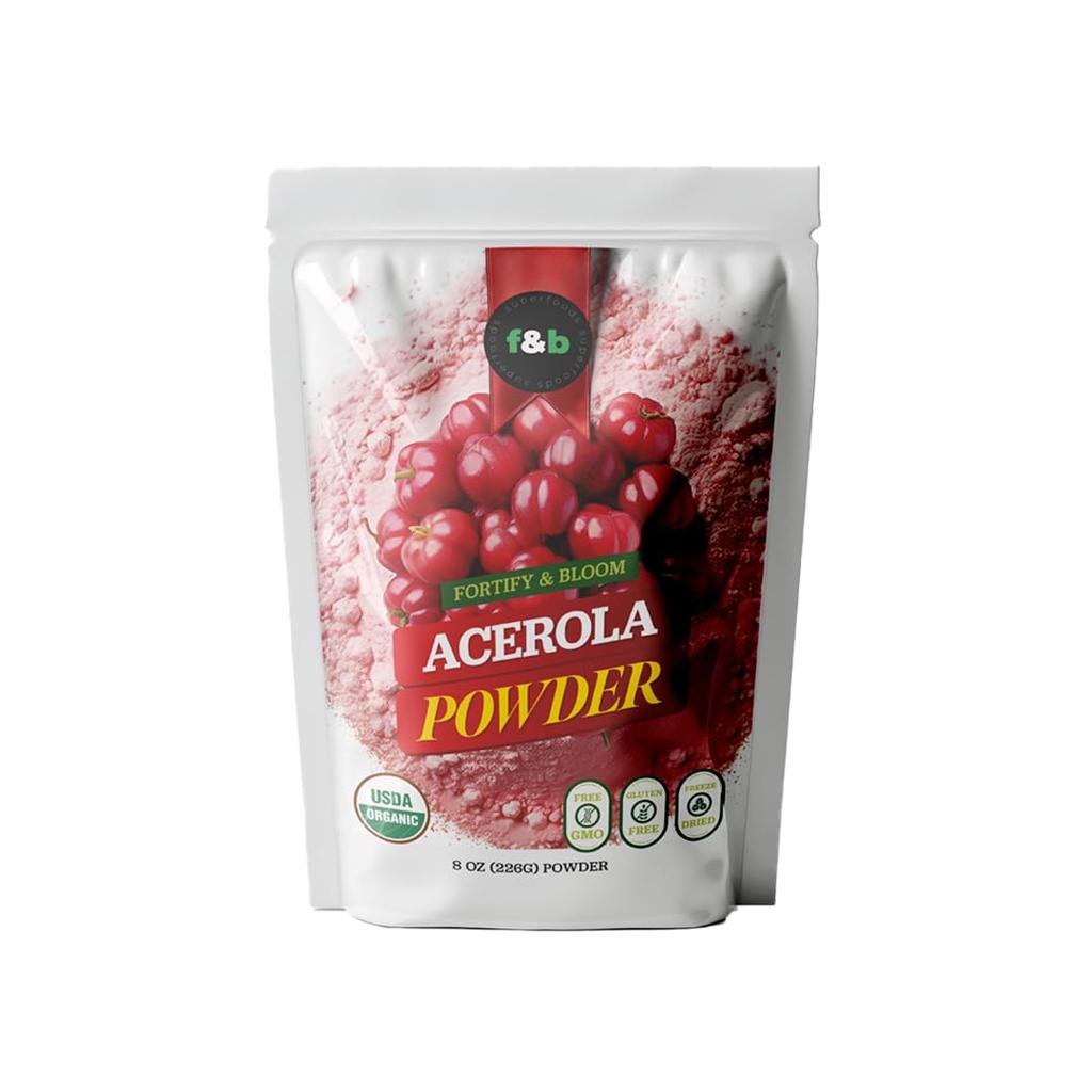 f&b superfood 순수한 유기 Acerola 버찌 분말 동결 건조 (8oz), Immune 체계 승압기를 위한 유기 비타민 C 분말, 스무디, 버찌 주스, acerola 비타민 c 대량 분말, 브라질 근원.