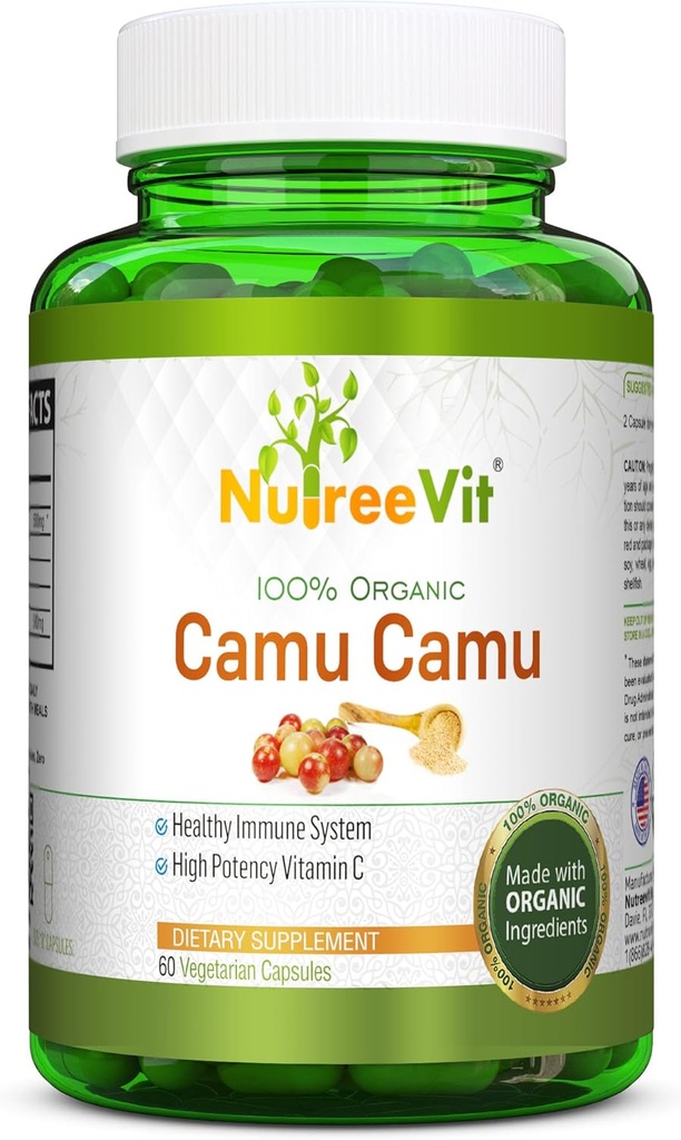 NurteeVit 100% 유기 Camu Camu 캡슐 500mg - 비타민 C, 비타민과 미네랄으로 포장 (90 개)