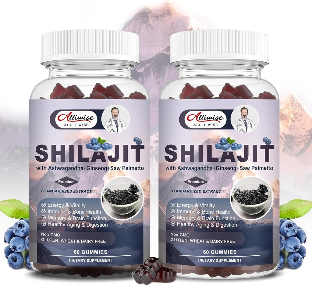Shilajit Gummies for Men & Women, Shilajit Pure Himalayan Original Multi-Supplement, Shilajit Ashwagandha & Trace Minerals & Fulvic Acid for Energy, Strength & Immunity, 60 서빙