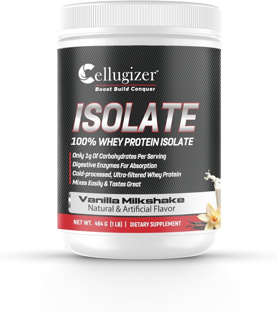 Cellugizer 100 % Whey Isolate 1lb, Vanilla I 25g Protein, 빠른 소화 I 0g 설탕, 낮은 캐비