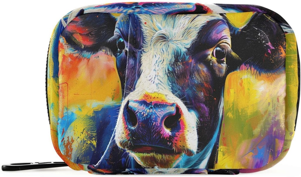 Pill Box Fun Cow 7 Day Pill Case Travel Pill 주최자 가방 지퍼 휴대용 주간 비타민 의학 보충교재 홀더 파우치 가방