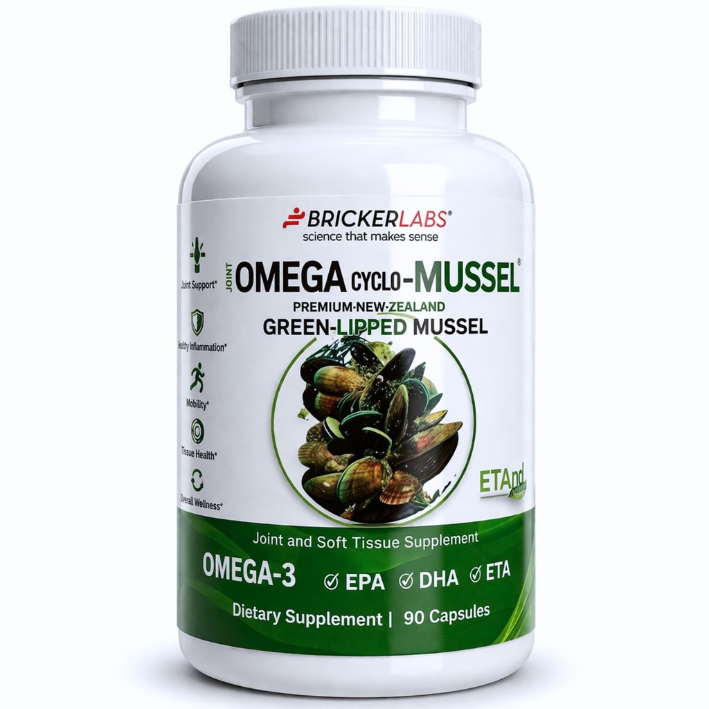Bricker Labs Omega Cyclo - Mussel 합동 건강 보충교재, 우수한 뉴질랜드 녹색 Lipped Mussel, 합동 건강 및 안락을 위한 가득 차있는 스펙트럼 오메가 합동 보충교재, 90의 캡슐