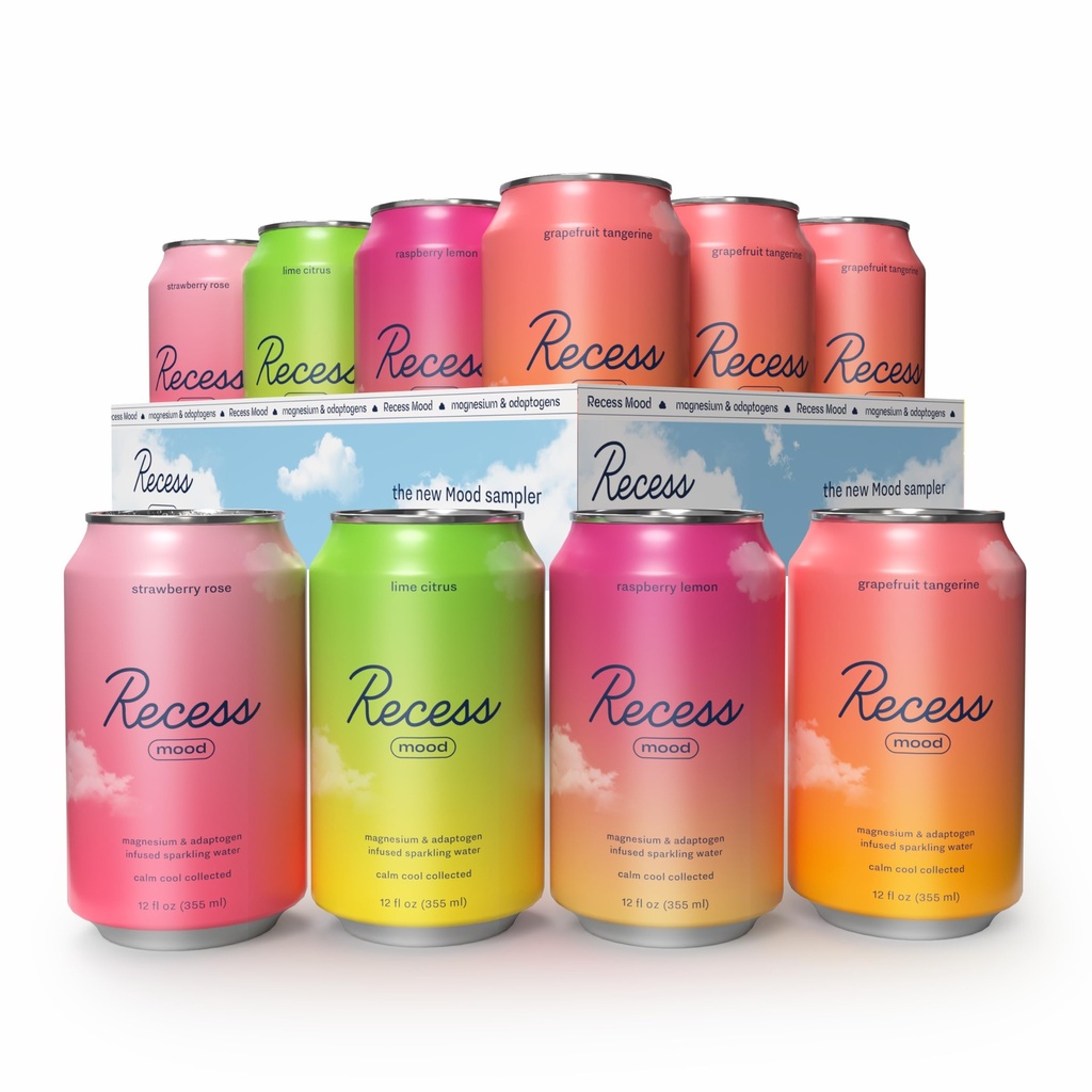 Recess Mood Magnesium & Adaptogen 음료, 휴식 음료, 12 Ounce (Variety Pack, 12 팩)