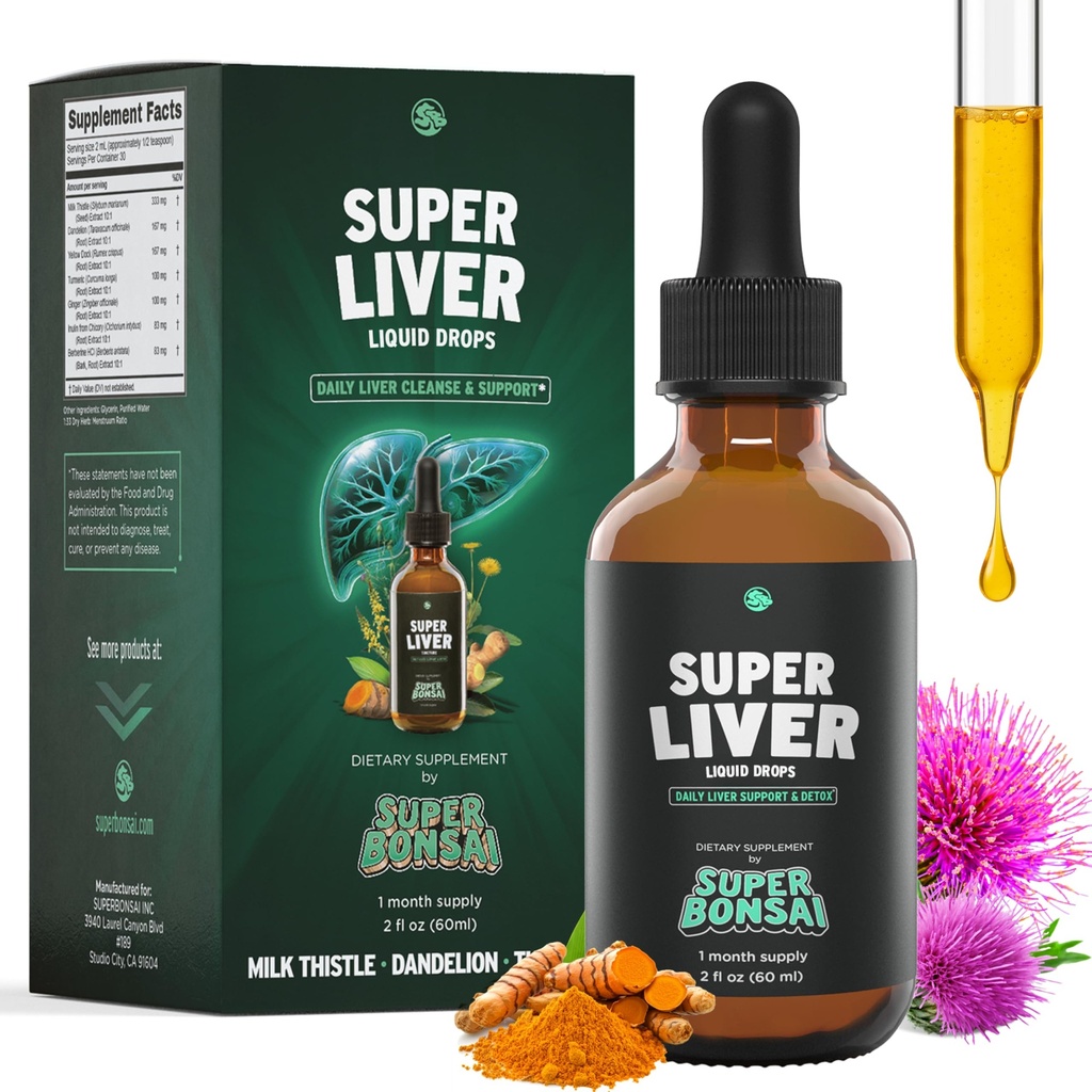 SuperBonsai Super Liver Support with Milk Thistle - 모든 자연 간호원 Cleanse Detox & Repair Aid - 의사 공식적인 간호원 보충 - 건강한 건강을위한 액체 초본 보충 교재 - 1 개월 공급