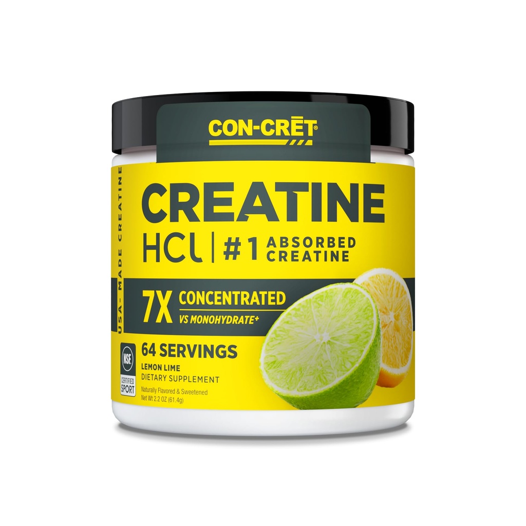 CON-CRET Creatine HCl Powder | 근육,인지, 세포 에너지 지원 | Bloating or Cramps | USA Made & NSF Certified | 레몬 라임 (64 서빙)