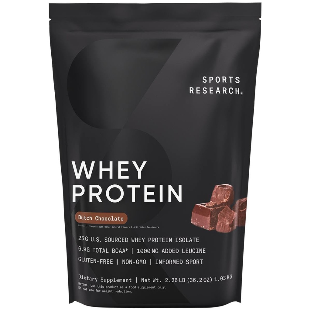 스포츠 연구 Whey Protein Isolate - 봉사 당 스포츠 영양 단백질 분말 25g - 2.27lb Bag Whey Protein - 네덜란드 초콜릿 대량 단백질 분말, 25 서빙