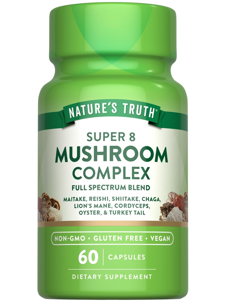 Nature's Truth Mushroom Complex Capsules | 60 개 | 슈퍼 8 버섯의 전체 스펙트럼 복합재 | Vegan, Non-GMO, & Gluten 무료 보충