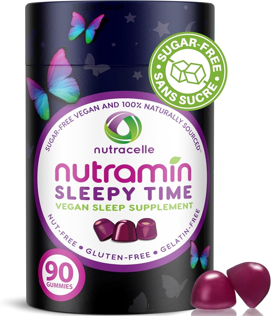 Nutramin Sleepy Time Gummy : Vegan, Sugar-Free, Longer Deeper Sleep 용 Natural Melatonin 5mg - Next-Day Grogginess 없음, Delicious & Drug-Free Allergy-Safe Herbal Sleep Gummies 성형 비하 비트